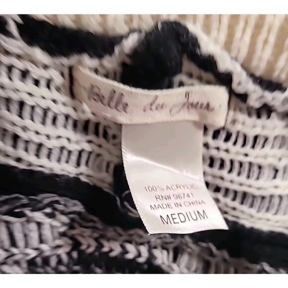 Belle De Jour Black White Geometric Aztec Cardigan M Open Front EUC - Picture 5 of 8